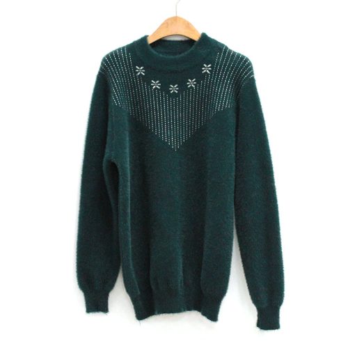 Men’s Plus Size Pullover Green Sweater – Warm Mink Wool Knit for Autumn & Winter