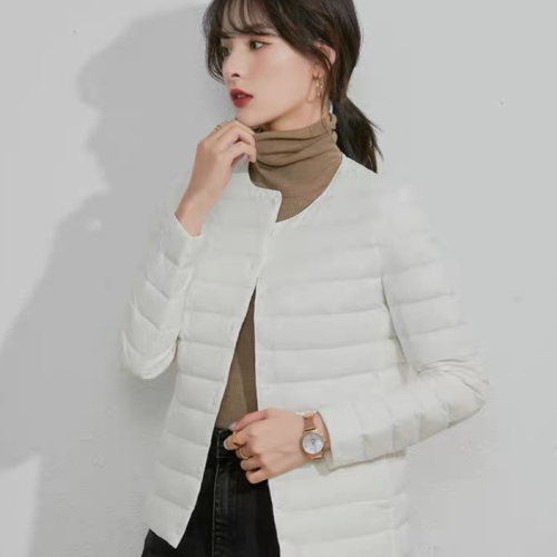 Women’s Convertible V-Neck Long-Sleeve Down Jacket – 90% White Duck Down