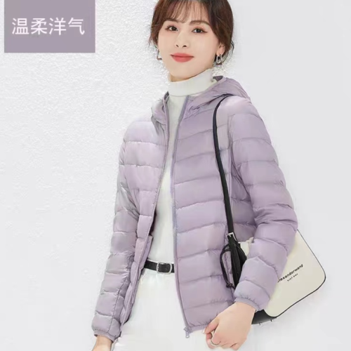 Women’s Lightweight Hooded Long-Sleeve Down Jacket – 90% White Duck Down