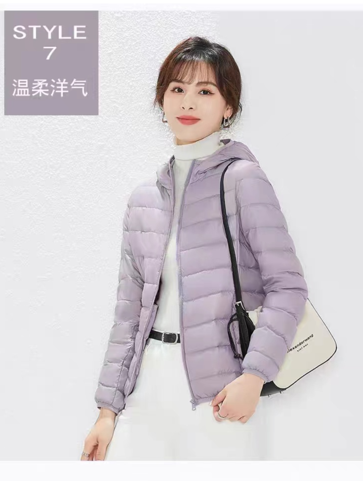 Women’s Lightweight Hooded Long-Sleeve Down Jacket – 90% White Duck Down