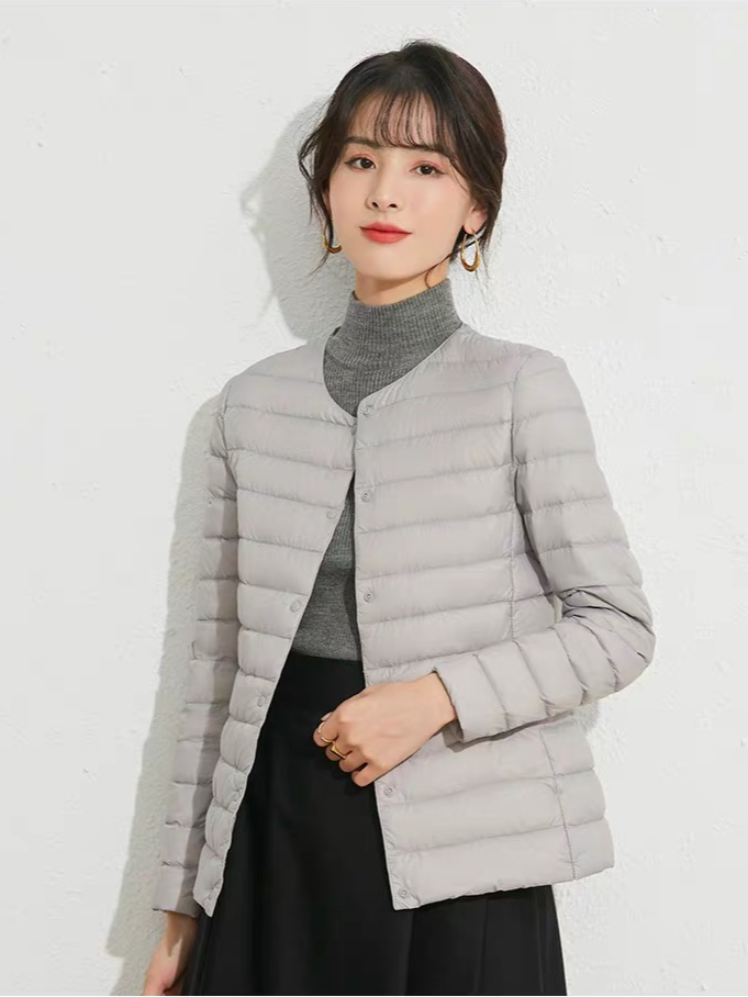 Women’s Convertible V-Neck Long-Sleeve Down Jacket – 90% White Duck Down - Image 5