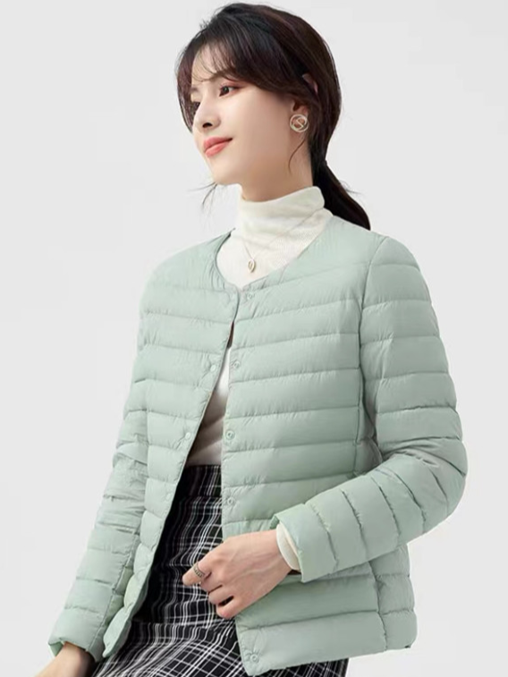 Women’s Convertible V-Neck Long-Sleeve Down Jacket – 90% White Duck Down - Image 3