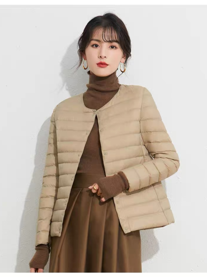 Women’s Convertible V-Neck Long-Sleeve Down Jacket – 90% White Duck Down - Image 2