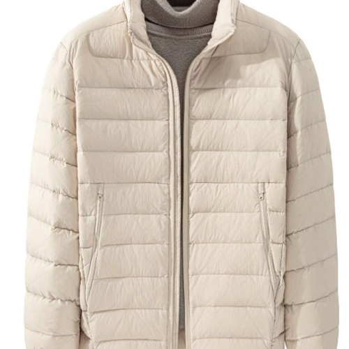 Men’s Lightweight Cross-Stripe Stand Collar Down Jacket – 90% Goose Down