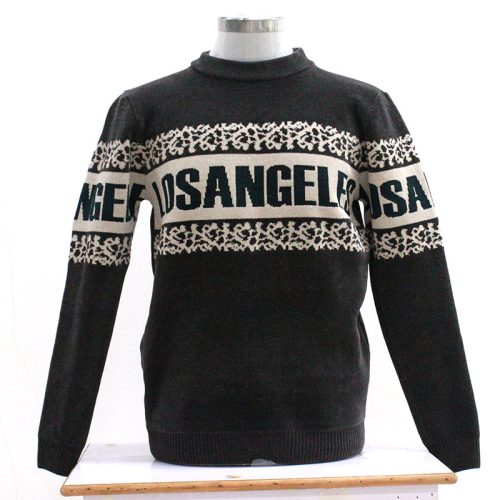 Men’s Letter Knit Sweater – Warm Black Pullover for Autumn & Winter