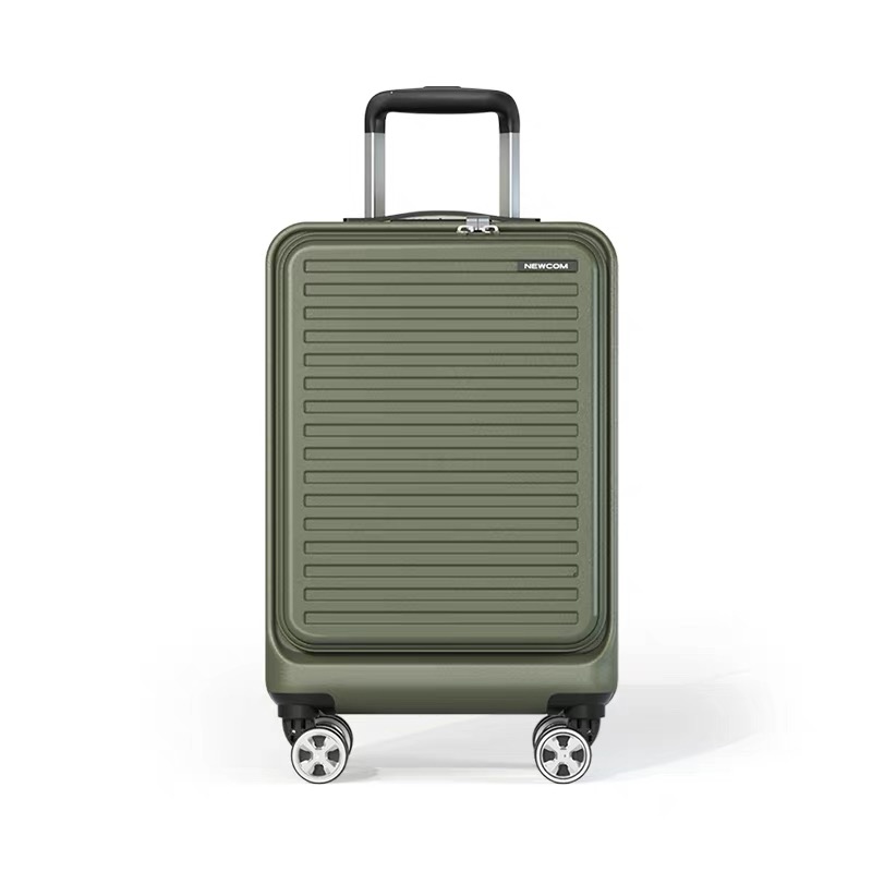 NEWCOM/ Striped Front-Opening Luggage - Unisex Rolling Suitcase with Spinner Wheels, Lightweight