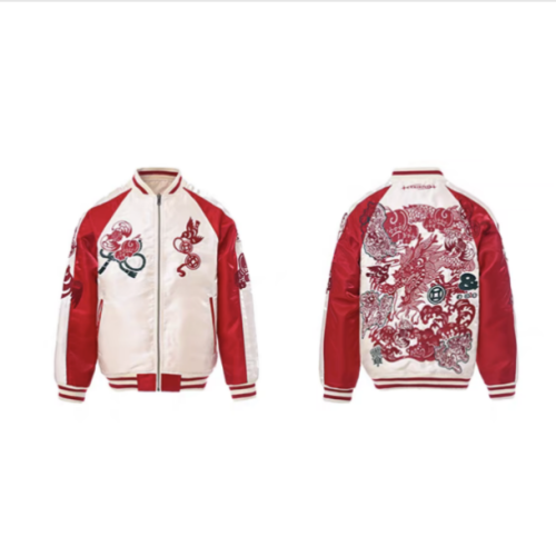 Three Departments Six Ministries – Dragon Paper-Cut Pattern Red & White Jacket