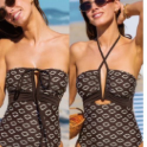 Vintage Print Halter One Piece Swimsuit | Designer Luxury Beachwear for Ladies Product Description