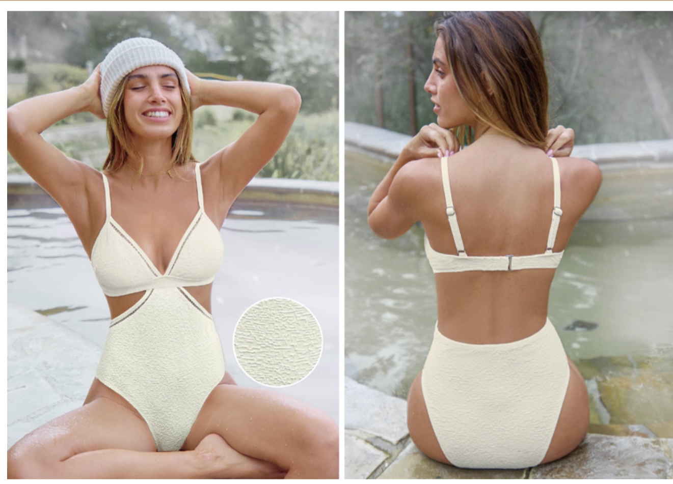 Cream White V-Neck Thin Strap One Piece Swimsuit | Premium Elegant Beach Outfit