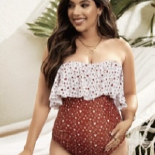 Lace Bandeau High Waist Maternity Bikini | Premium Pregnancy Beach Outfit