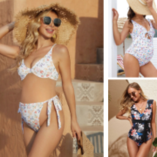 Floral Tie Side Maternity Bikini Set | Luxury Resort Swimwear for Dubai Babymoon Description