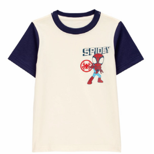Spidey Spider-Man Raglan T-Shirt | Kids Navy Cream Contrast Sleeve Tee | Marvel Hero Graphic Print | Boys Cotton Casual Top | Colorblock Short Sleeve | Superhero Summer Streetwear