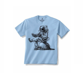 Astronaut Graphic T-Shirt | Light Blue Space Print Tee | Vintage Cosmonaut Illustration | Unisex Cotton Casual Top | Sci-Fi Streetwear Shirt | Relaxed Fit Summer Crew Neck