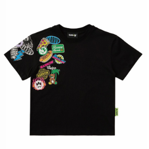 Cartoon Patch Graphic T-Shirt | Black Sticker Bomb Print Tee | Multi-Character Collage Streetwear | Unisex Cotton Casual Top | Pop Art Summer Shirt | Bold Graphic Daily Wear
